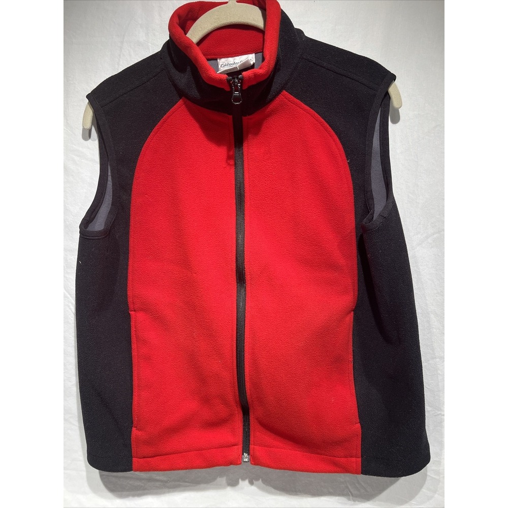 Coldwater Creek Vest Womens Medium Red Black Full Zip Fleece Sleeveless Ladies‎